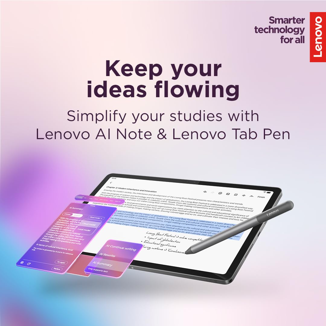 Lenovo Idea Tab - College Tablet - 11″ 2.5K IPS Touchscreen Display - 90Hz - MediaTek Dimensity 6300-8 GB Memory - 256 GB Storage - Integrated Arm Mali-G57 MC2 - Tab Pen and Folio Case - Image 4
