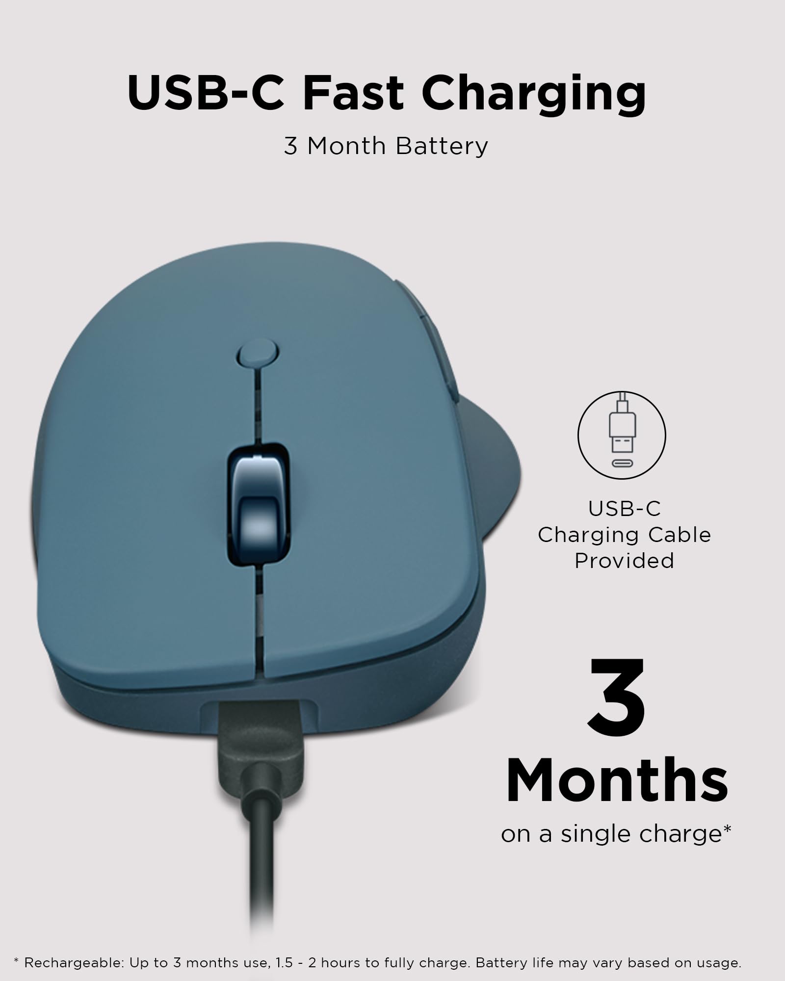 Lenovo Yoga Pro Mouse, Bluetooth, USB-C Rechargable, Dual Mode Bluetooth, 6 Button, Right Handed Design, Ergonomic Design, Programmable Buttons, 2-Way Metal Scroll Wheel, Tidal Teal - Image 4